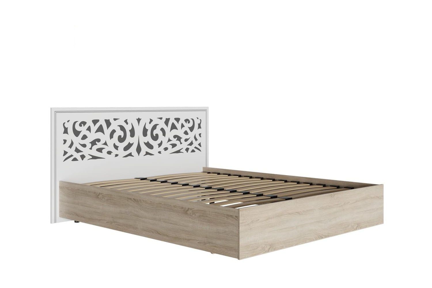 Кровать Мадлен с ортопедическим основанием МДФ/Дуб Сонома Светлый/Ясень Белый Эмаль (серебро)