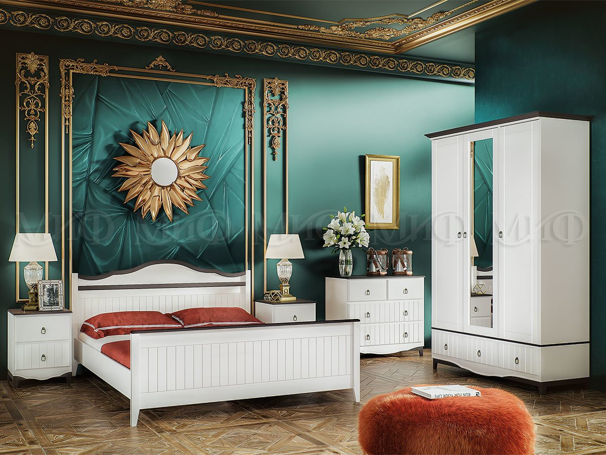 Спальный Гарнитур Виолетта МДФ Белый (Шкаф+Комод+Тумбы+Кровать)