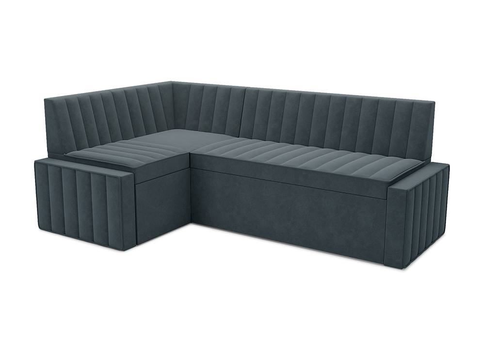 Кухонный угловой диван дельфин Вермут велюр серо-синий